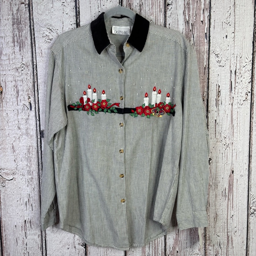 NWT NOS Vintage Casey & Max Holiday Christmas Button Down Shirt Women’s‎ Small